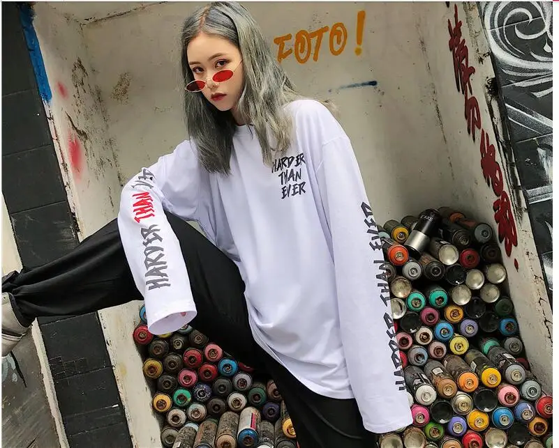 YouGeMan Футболка женская одежда весна корейский Ulzzang Harajuku уличная футболка с длинным рукавом Женская Повседневная Хип-Хоп Футболка Топ