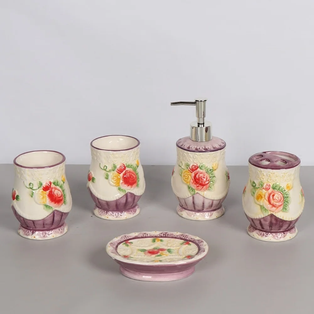 

Ceramic bathroom five-piece wash set brush tooth cup mug bathroom toiletries New house wedding gift LO86326