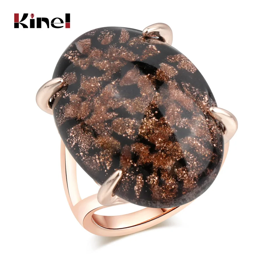 Black Kinel, Хит, Прямая поставка, роскошное кольцо с синим натуральным камнем, розовое золото, модные свадебные украшения, 7 цветов на выбор, вечерние, подарок, новинка - Цвет основного камня: Black