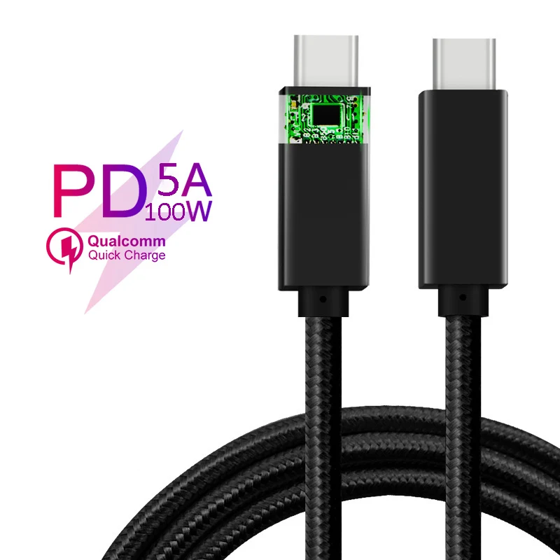 5A 100W black 5А 100 Вт PD кабель для быстрой зарядки usb c кабель для xiaomi huawei телефон ноутбук Macbook type C кабель двойной USB C - Цвет: 5A 100W black