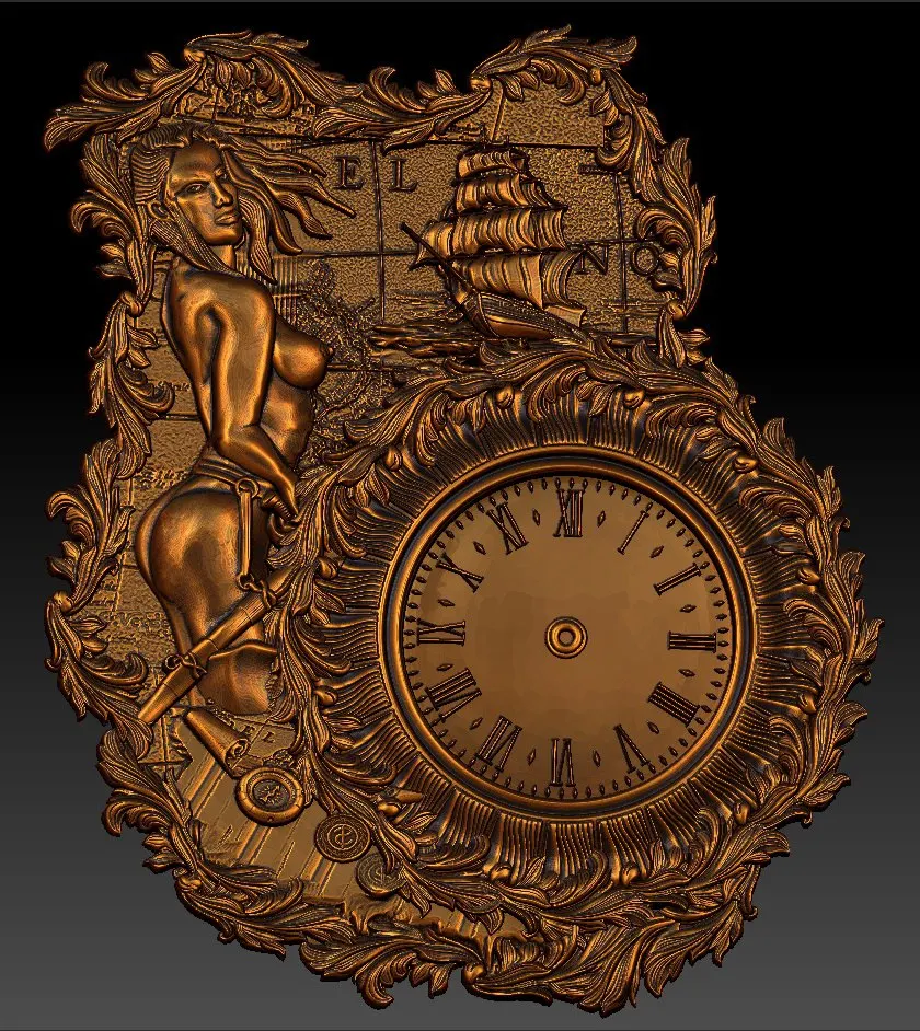 

Digital file in STL format clock for CNC 3D relief carving engraving C36-10