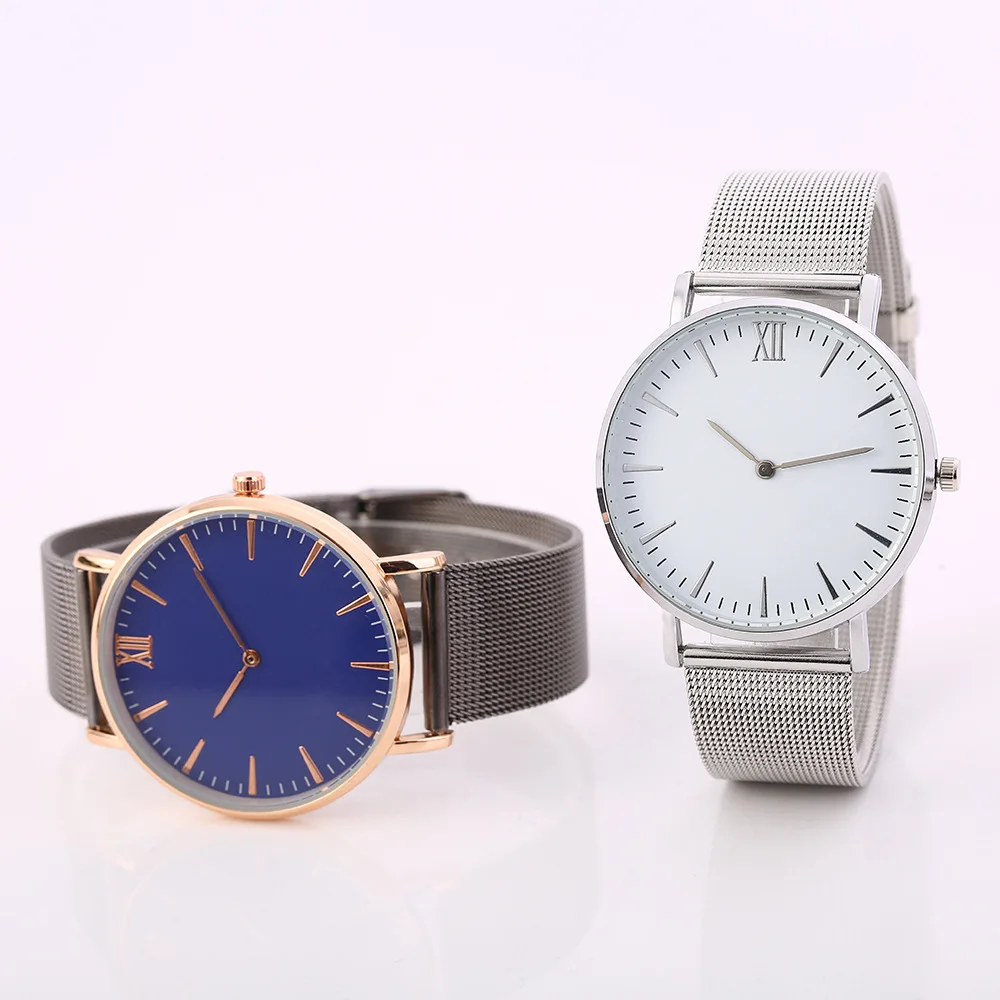 Новейший! Браслет из нержавеющей стали с сеткой Аналоговые кварцевые наручные