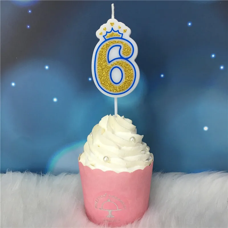 Candle-G-Blue6 Креативные золотые, розовые/синие свечи с короной и цифрами на день рождения 0-9 для детей, взрослых девочек и мальчиков, праздничные свечи для торта, украшения - Цвет: Candle-G-Blue6