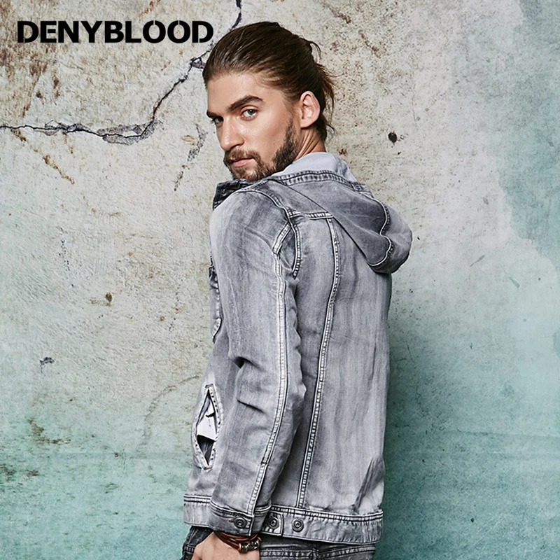 Denyblood джинсы 2017 Новый дизайн джинсовая куртка Мужские толстовки потертые