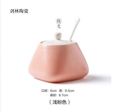 light pink Модный креативный керамический контейнер для хранения с крышкой и ложкой для соли, для приправ масляных кувшин для сливок и сахара горшки - Цвет: light pink