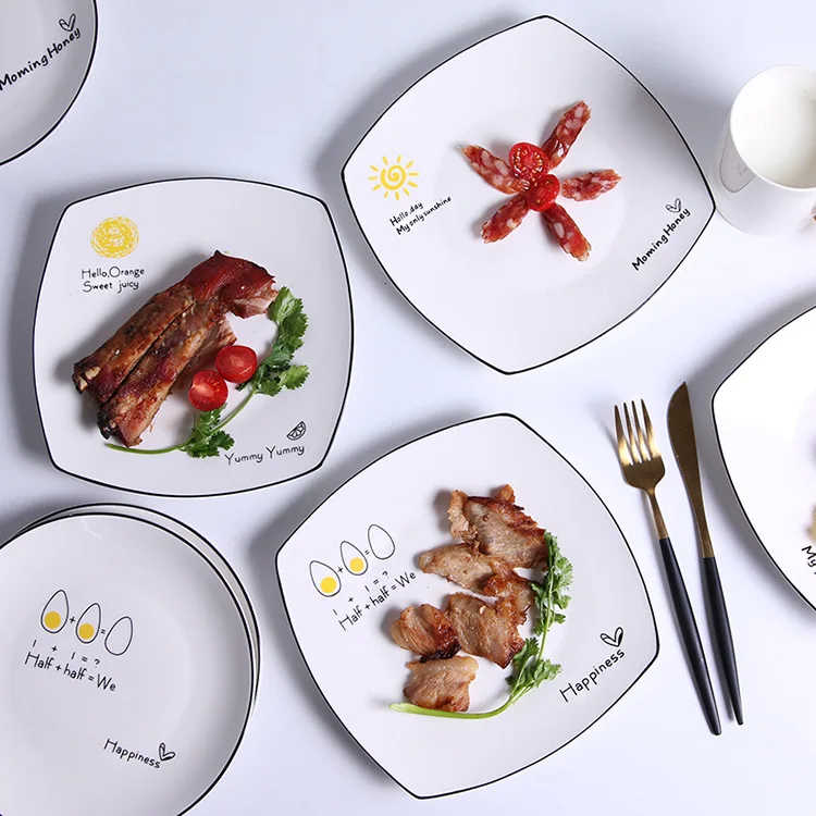 Ins Style Dinner Plates Porcelain Food Salad Steak Dishes Nordic Ceramic Home Decor Brief Dessert Square Plate Drop Shipping | Дом и сад