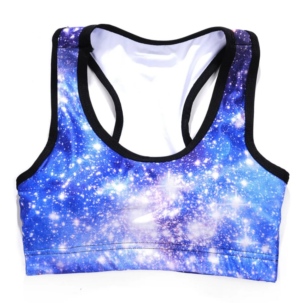 

Women Blue Galaxy Print Fitness Short Vest Workout Wireless Underwear Seamless Stretch Tank Top Hiphop Soft Bras
