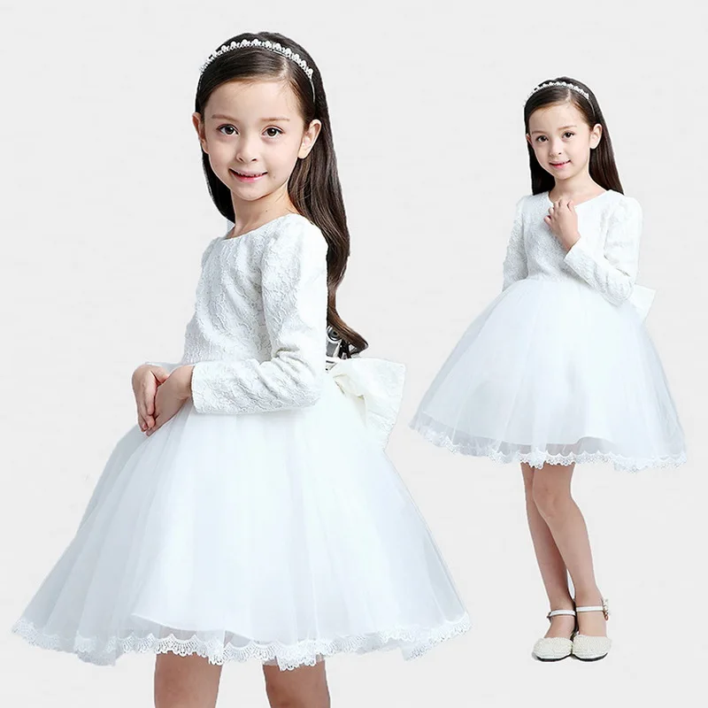 Новый летний кружева с длинным рукавом девушки платье девочка принцессы 3-7YRS