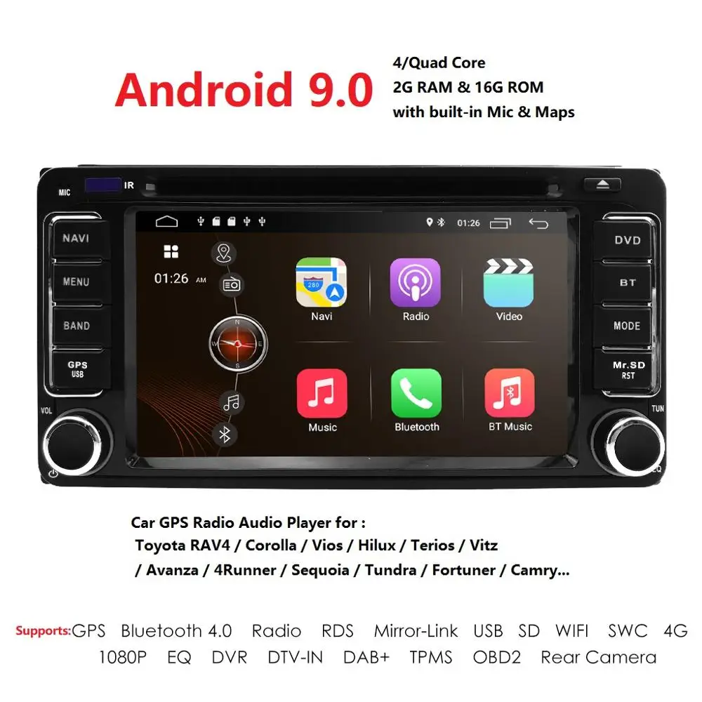 4G DVR SWC карта 2DIN четырехъядерный Android 9 0 Автомобильный DVD плеер для TOYOTA Previa Old Corolla