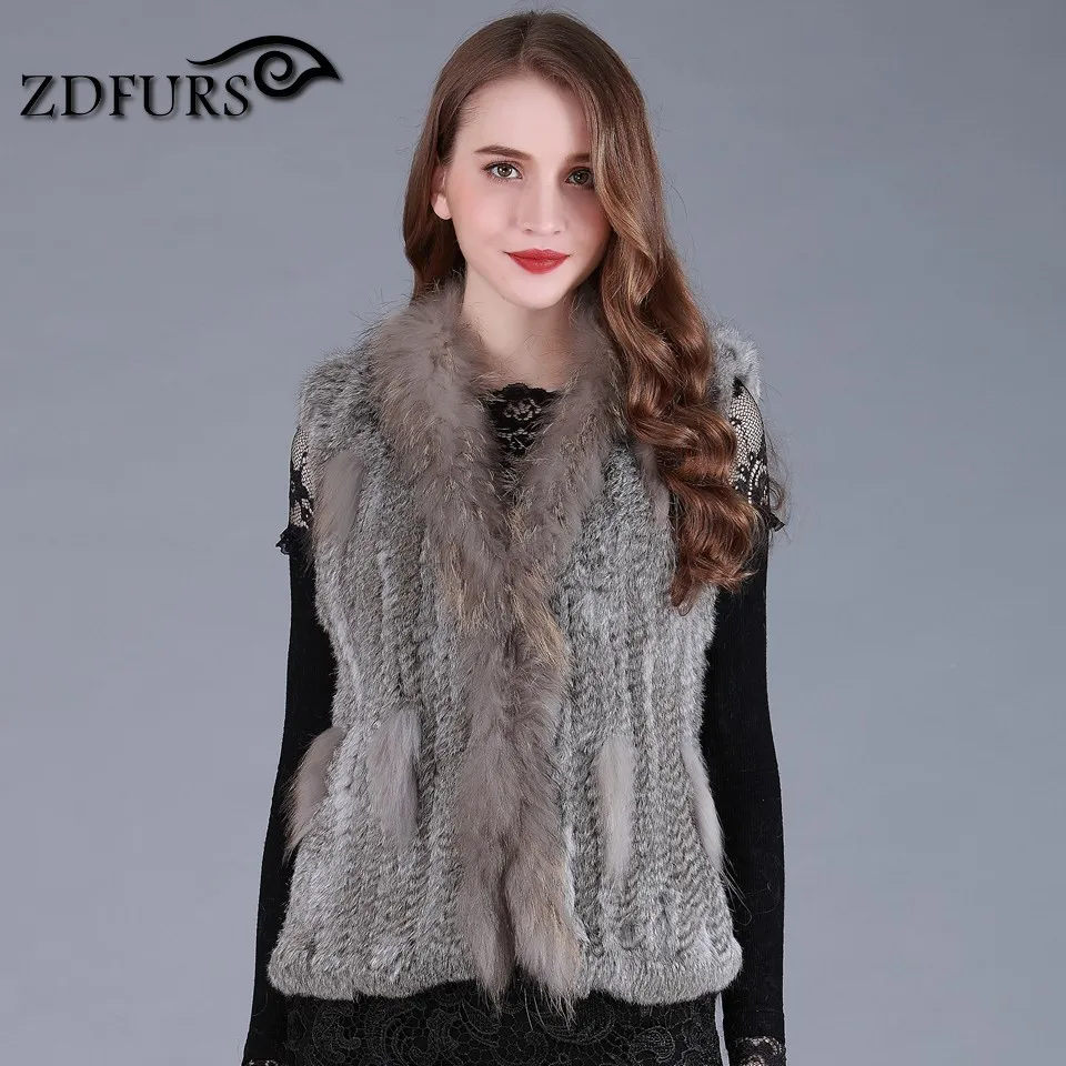 ZDFURS * Новый Классический женский жилет из натурального кроличьего меха с