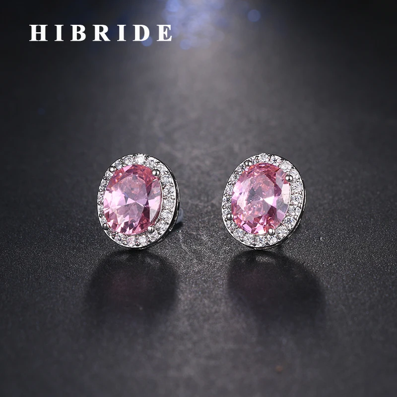 Женские серьги-гвоздики с розовым кубическим цирконием hibrid Brincos 8 цветов модные