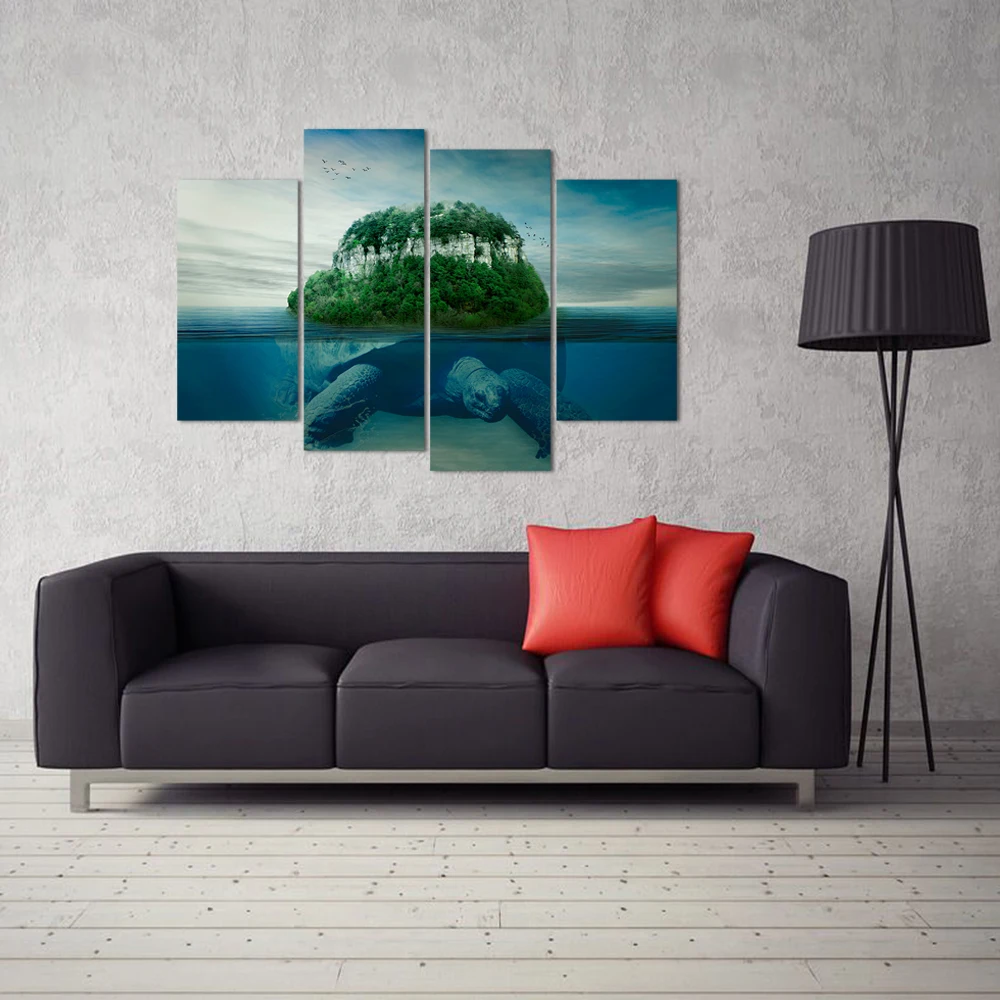 Sea Turtle Wall Art Giant Swimming Under Blue Carrying Island Ocean Seascape Paintings The Picture Print On Ca | Дом и сад