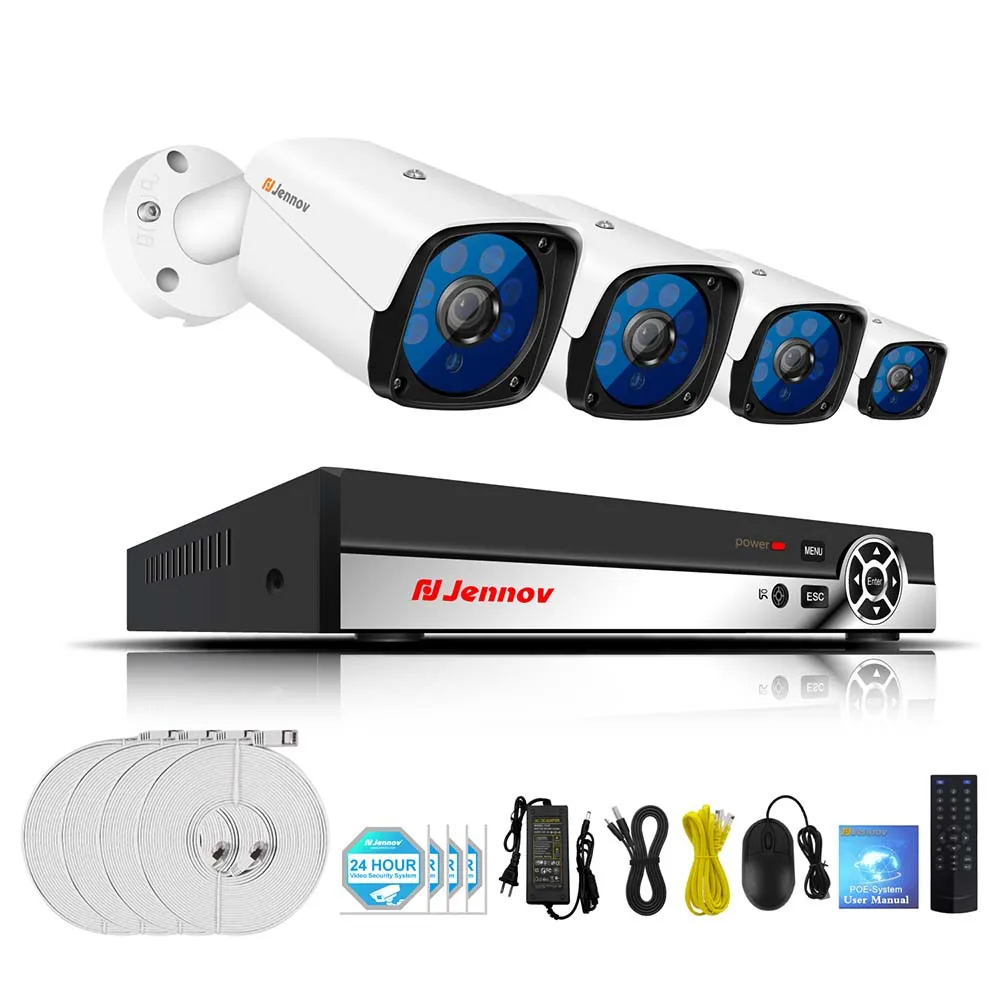 4 Pieces Cameras Jennov H.265 HD CCTV камера система NVR комплект видеонаблюдения POE система безопасности аудио камера 5MP IP Cam комплект металлический водонепроницаемый - Цвет: 4 Pieces Cameras