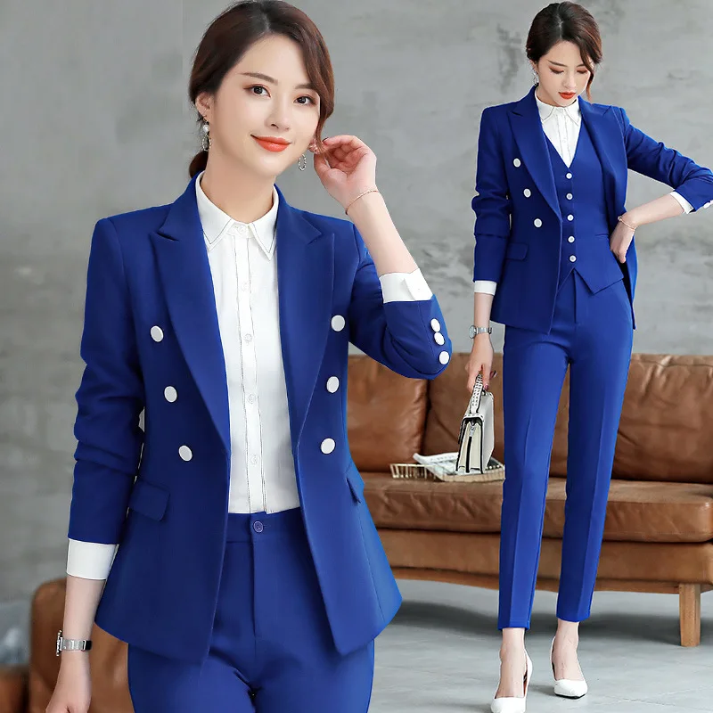 

Women Double-breasted Blazer Suits Office Lady Sets solid color Two-piece Work Set Long Sleeve Suit Jacket&Straight Pant Outfits