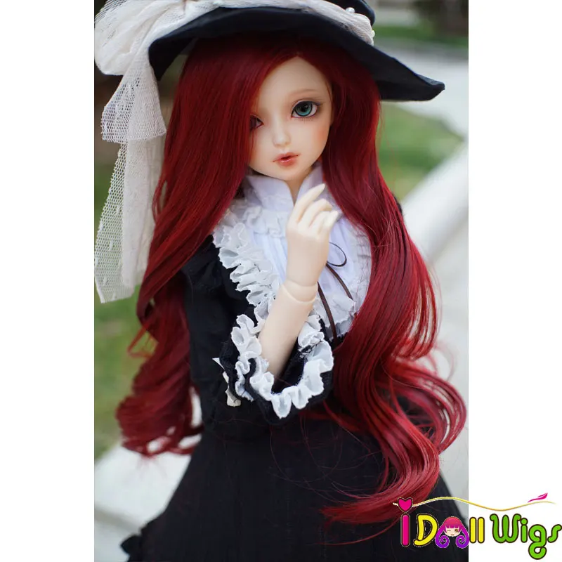 

2018 New Fashion style High Temperature Wire Synthetic Long Red Wave Curly Doll Hair for 1/3 bjd Super Dollfile Hair Wig on sale