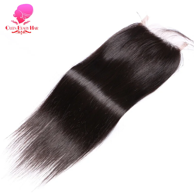 QUEEN BEAUTY волосы бразильские прямые закрытие 4x4 Remy человеческие свободная Часть