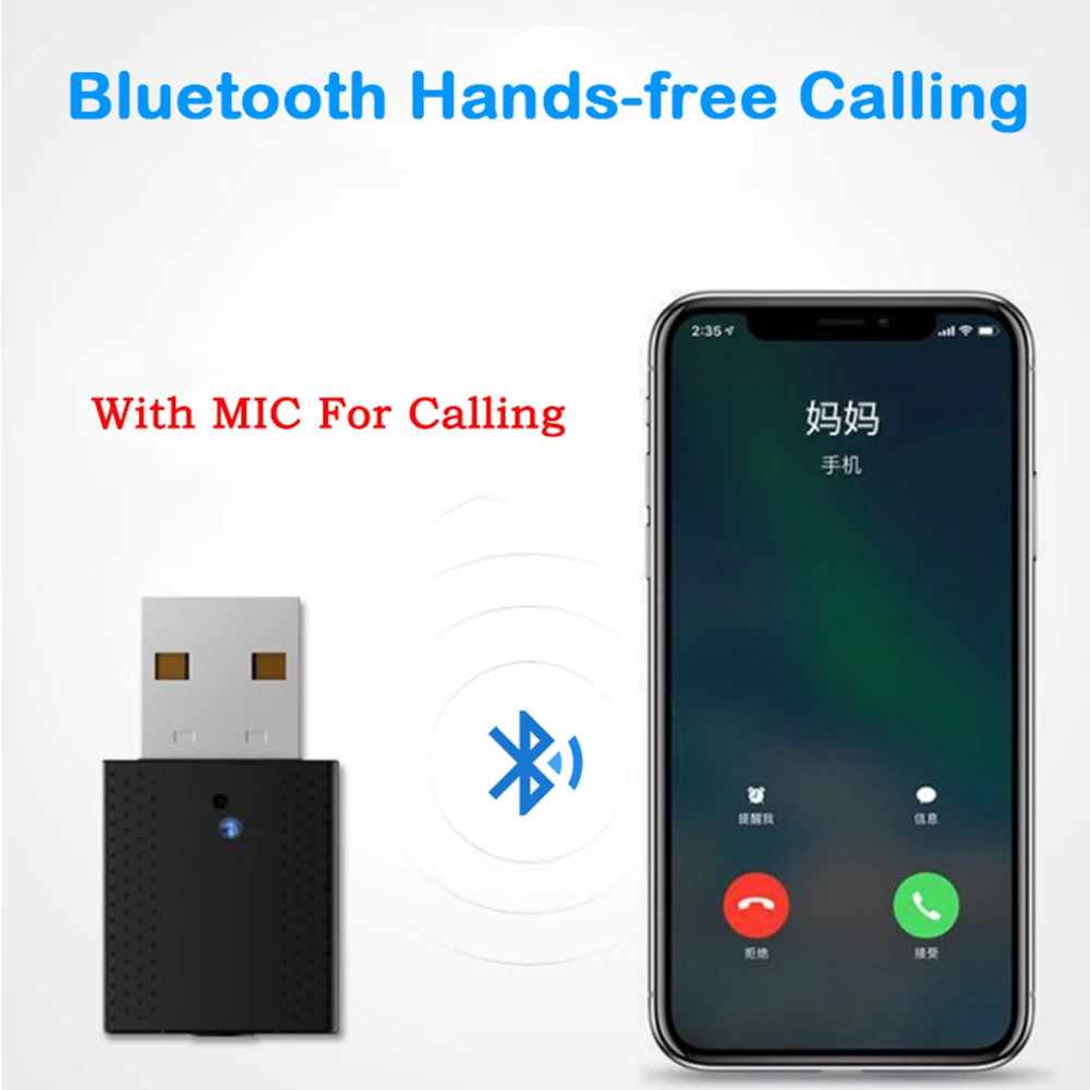 Bluetooth Adapter USB Audio Receiver 5.0 With-Mic Transmitter For Computer TV Laptop Projector MP3 Headset Speaker | Электроника