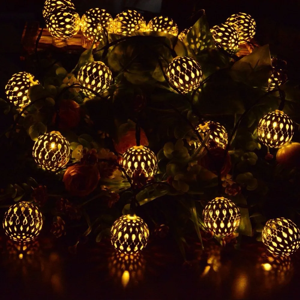 LED Globe String Lights Battery Operated 3M 30 LEDs Gold Moroccan for Bedroom Curtain Patio Lawn Landscape Fairy Garden Home | Лампы и