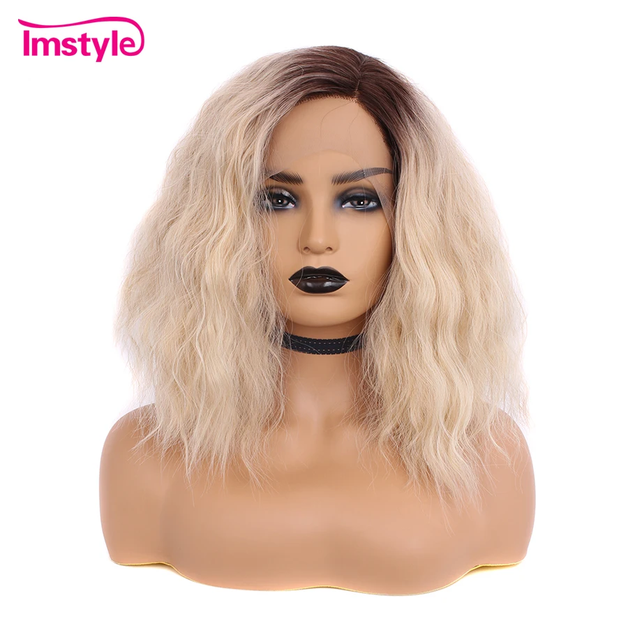 Imstyle короткий Боб Омбре блонд парики кудрявые на кружеве термостойкие волокно
