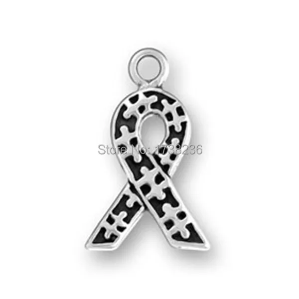 Античный серебряный тональный пазл для аутизма Очаровательная лента|ribbon mic|ribbon