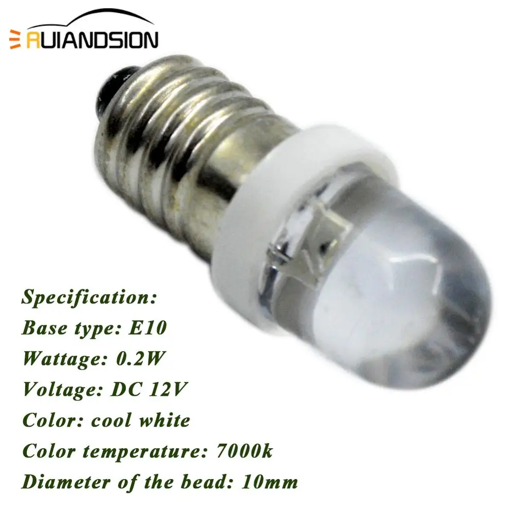 

10pcs E10 0.1W F5 1LED For Flashlight Replacement Bulb Torches Working Light Lamp DC3V 6V 12V Pure White Bulb