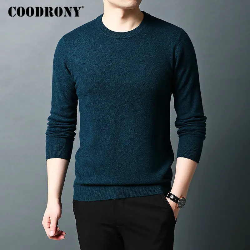 Зеленый Бренд COODRONY, мужской свитер из чистой мериносовой шерсти, мужские свитера, Осень-зима, толстый теплый кашемировый пуловер, Мужской пуловер с круглым вырезом 93015 - Цвет: Зеленый