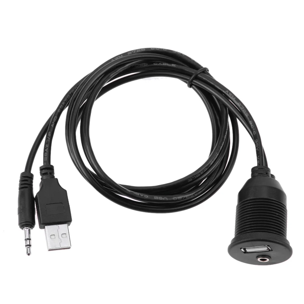 Кабель-удлинитель VODOOL для приборной панели автомобиля USB 2 0 3 5 мм AUX черный