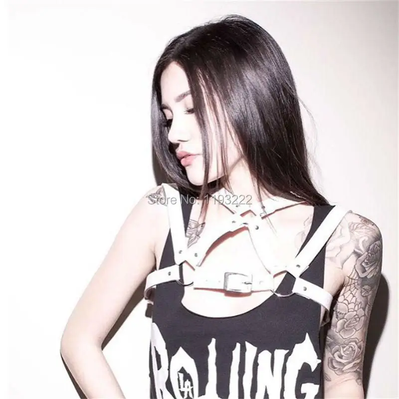 Женский кожаный ремень с лямкой на шее готический чокер ручной работы в стиле