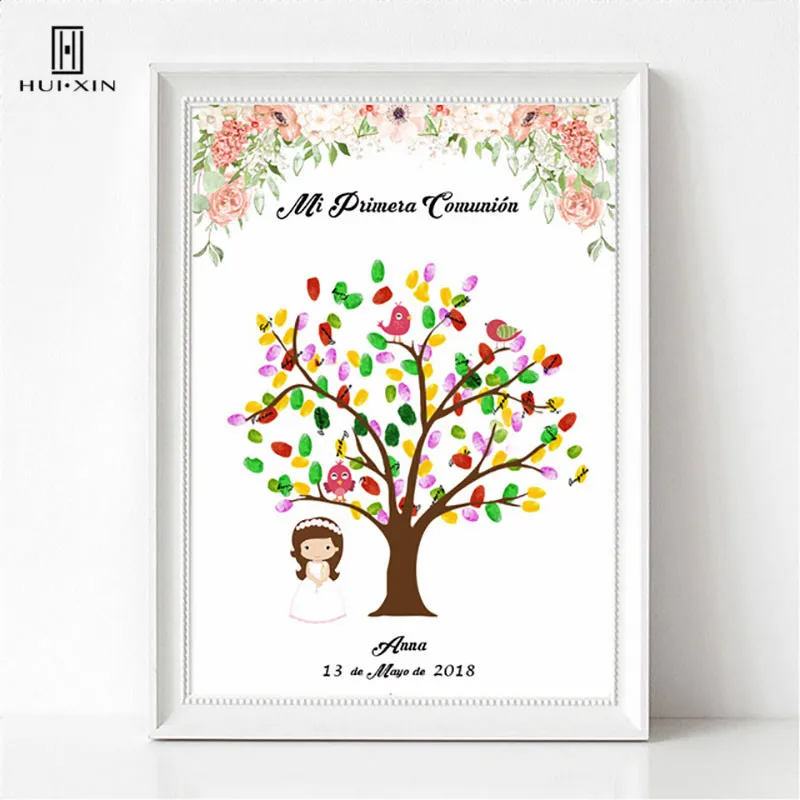 

Lovely Beautiful Girl Creative Tree Canvas DIY Personality Fingerprint Signature Guestbook For Birthday Wedding Party Decoration