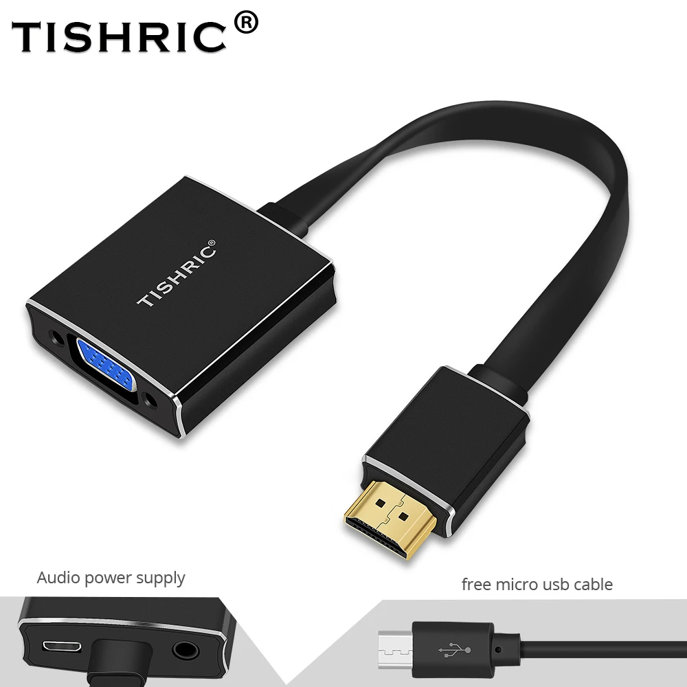 TISHRIC Новый HDMI к VGA адаптер кабель Jack 3 5 мм аудио Мощность цифровой аналоговый видео