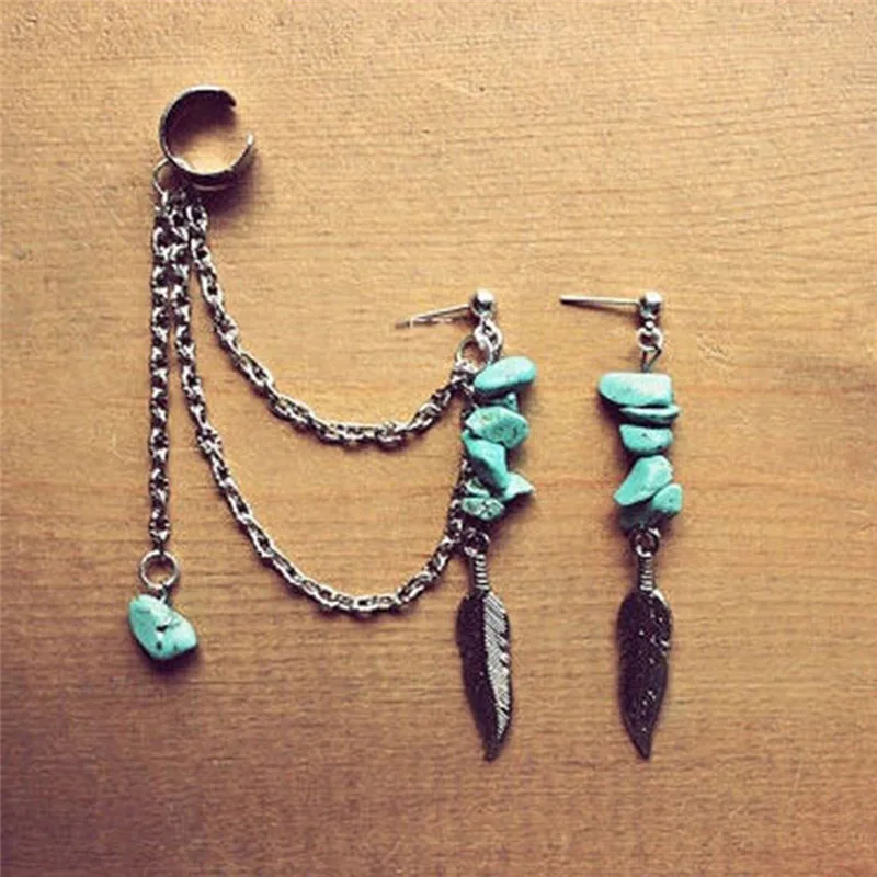 Винтаж богемный золотой кисточкой цепь уха манжеты Серьги Для женщин Модные