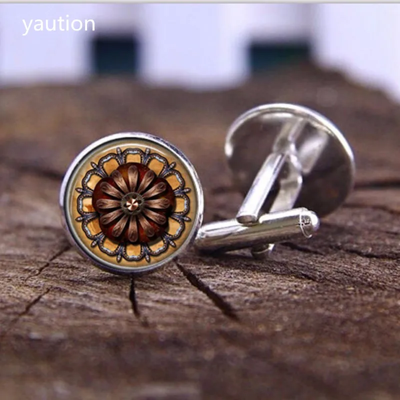 YAUTION 2020 новые серебряные мужские рубашки манжеты Новые Серые цветы будильник