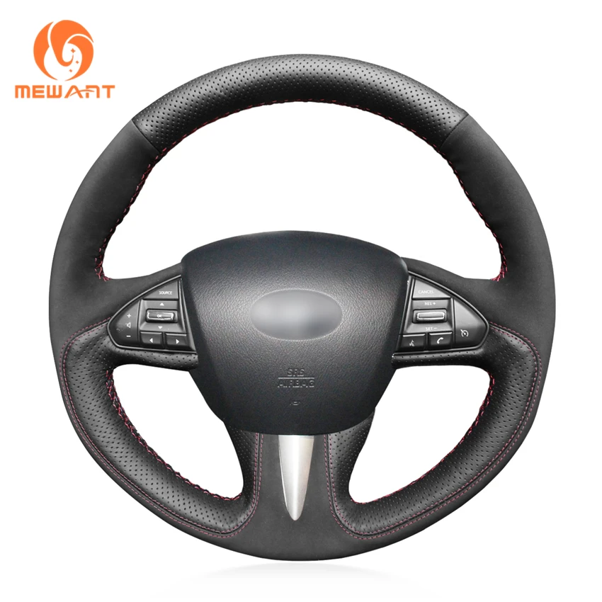 MEWANT Black Genuine Leather Hand Sew Car Steering Wheel Cover for Infiniti Q50 QX50