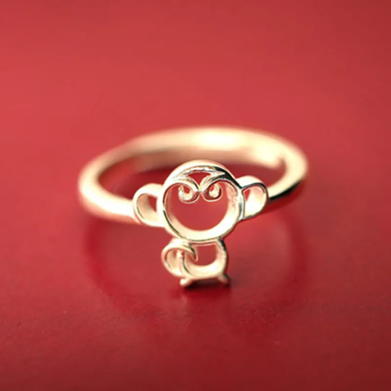 Fashion Female Creative Silver Plated Ring Jewelry Gold Color Monkey Rings Young Girl Gift Cheap  Cute Animal Ring