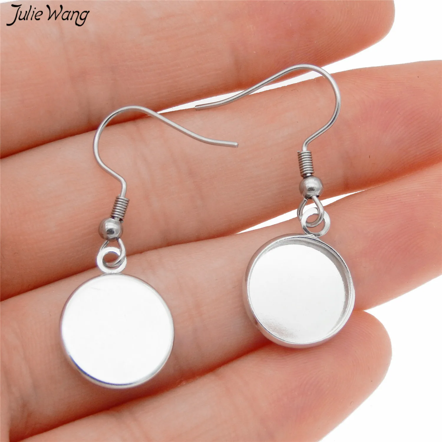 Julie Wang 5pair Stainless Steel Earring Wire Hook Dangle Setting Blank Tray with Glass Cameo Cabochon For DIY Findings | Украшения и