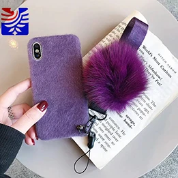 A84 purple hair ball PEIPENG простые теплые зимние плюшевые с Hairball палец кольцо чехол для телефона силикагель искусственный мех кролика для iPhone XS MAX 6 6s 7 8 плюс - Цвет: A84 purple hair ball