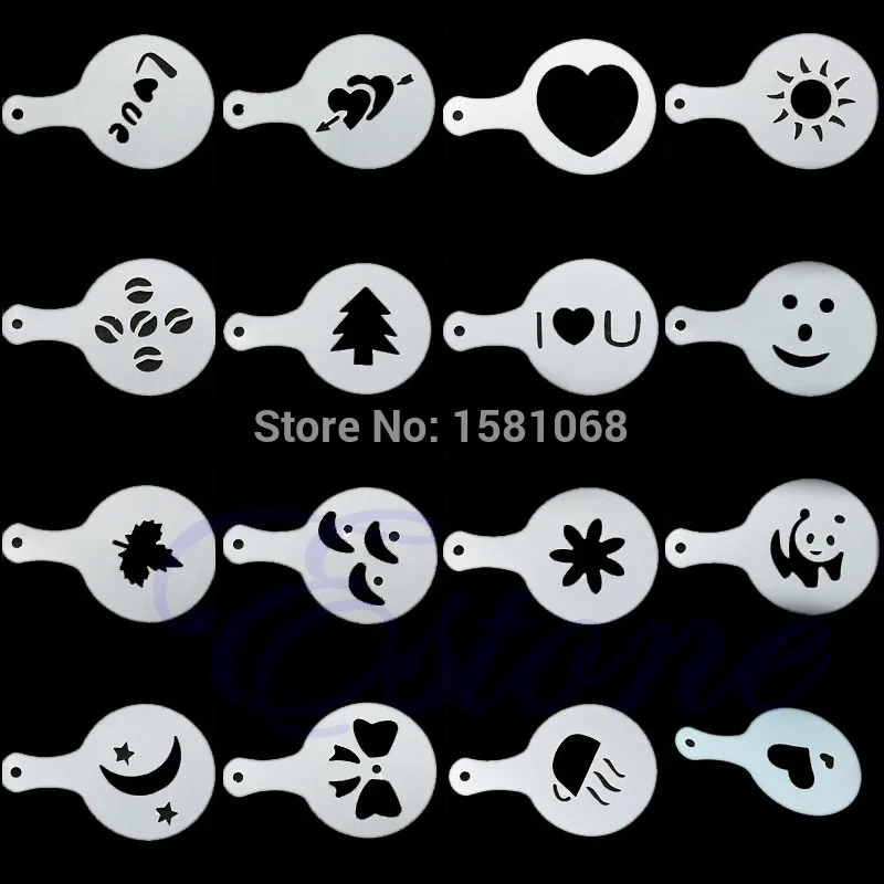 16Pcs Creative Nice Coffee Barista Stencils Template Strew Pad Duster Spray Art | Дом и сад