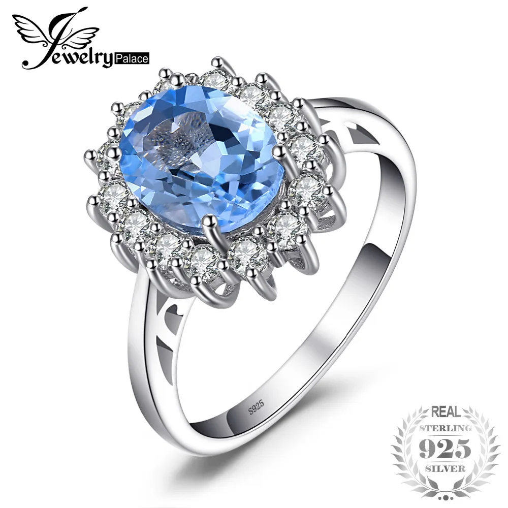 JewelryPalace Принцесса Диана Уильям Kate 2.3ct синий Topazs Обручение Halo Кольцо для Для женщин