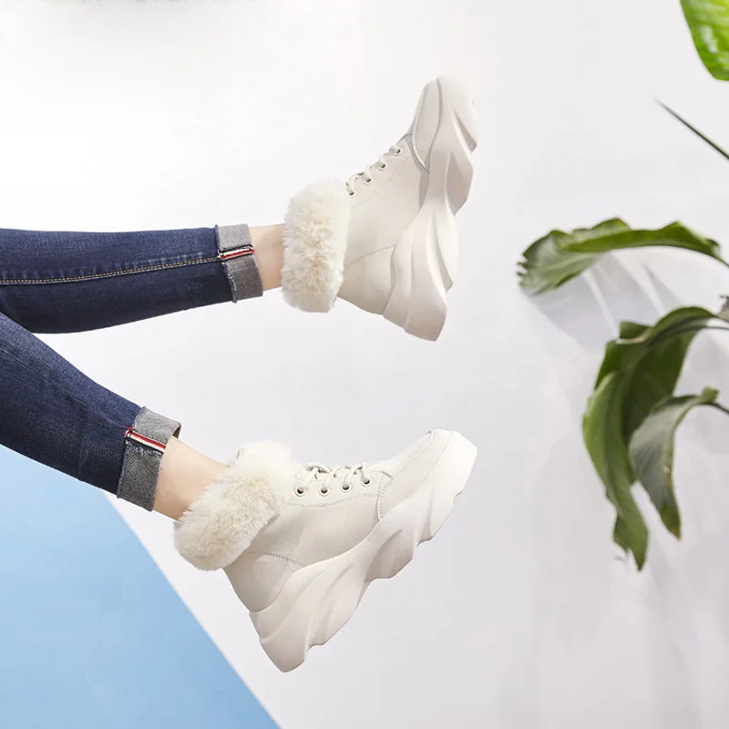 

botas mujer Shoes Women Platform Snow Boots with Fur 2019 Winter New zapatos de mujer Brand chaussures femme Cross-tied Black
