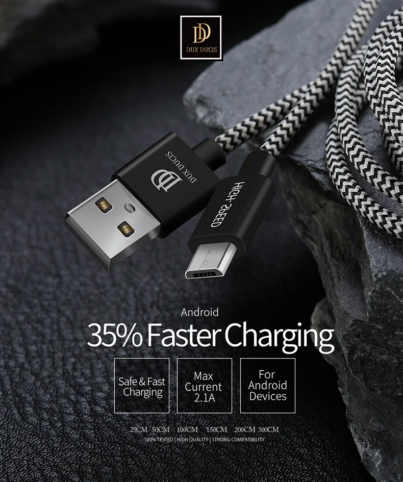 DUX DUCIS Micro USB кабель 2A кабель для быстрой зарядки для Xiaomi samsung Android Microusb кабель для зарядки и передачи данных кабель для мобильного телефона 1 м 2 м