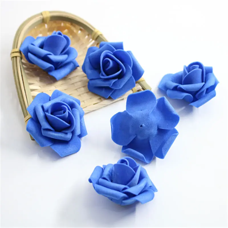 blue 10 шт./лот, 6,5 см, многоцветная искусственная гофрированная пена, розовая головка, для украшения свадьбы, сделай сам, венки, ремесло, Подарочные принадлежности - Цвет: blue