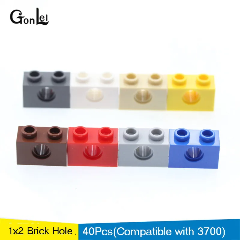 40 шт./лот TECHNIC/механический 1x2 Вал отверстия мостового кирпича MOC DIY Блок Собрать