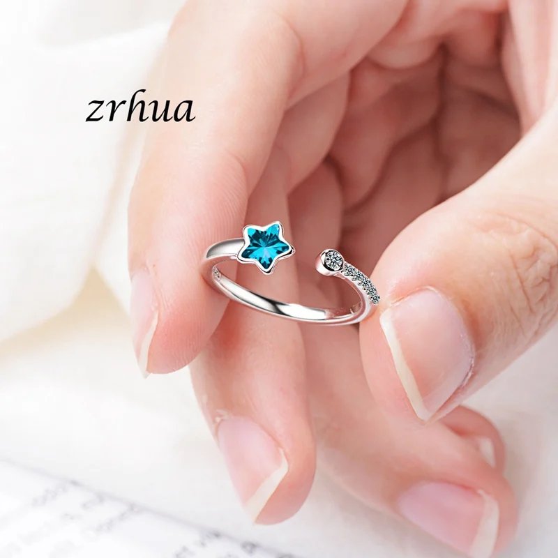 ZRHUA ювелирные изделия 925 серебряные кольца для женщин модные простые со звездой
