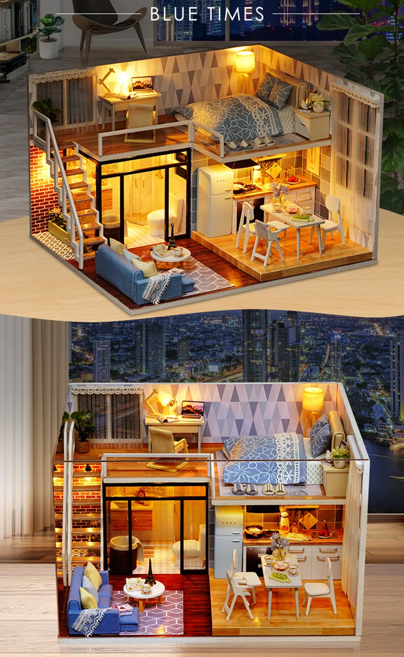 Blue Times сборная DIY Кукольный дом игрушка 3D деревянная Miniatura кукольные домики мебель ручной работы миниатюрный кукольный домик игрушки подарок для детей