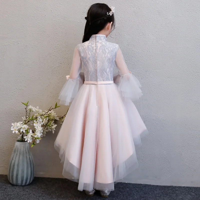 Elegant Exquisite Pink Flower Girl Wedding Dresses Trailing Fancy Birthday Piano Party Dress Kids First Holy Communion Gowns | Детская