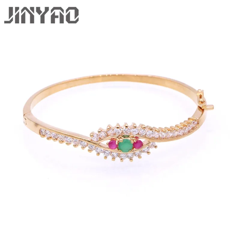 JINYAO Мода Циркон красный зеленый камень золотой цвет браслет для женщин Свадебная