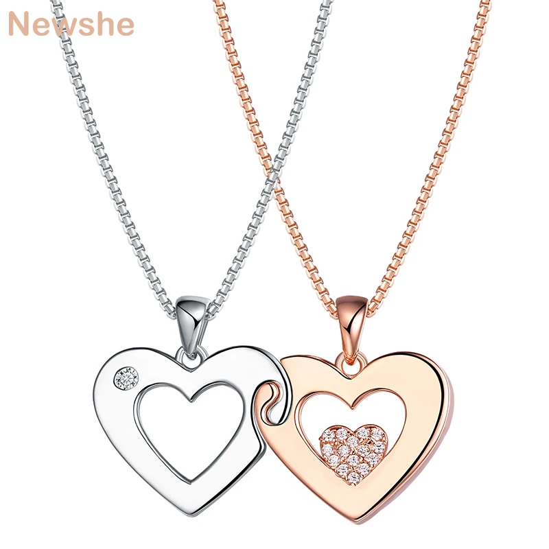 

Newshe 2Pcs Heart Shape Pendants For Couples Come With 925 Sterling Silver Chains Romantic Jewelry Valentine's Gift GP01577A