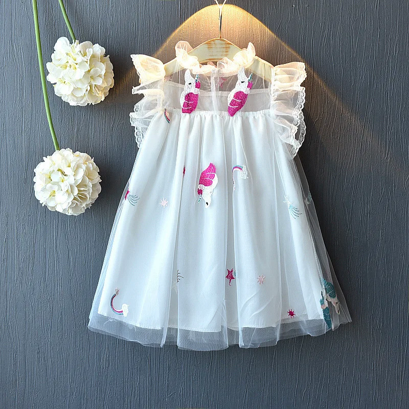 Unicorn Princess Dress Vestido Infantil 2018 Lace Peach Blossom Embroidery Layered Baby Girl Cute Birthday Party | Детская одежда и