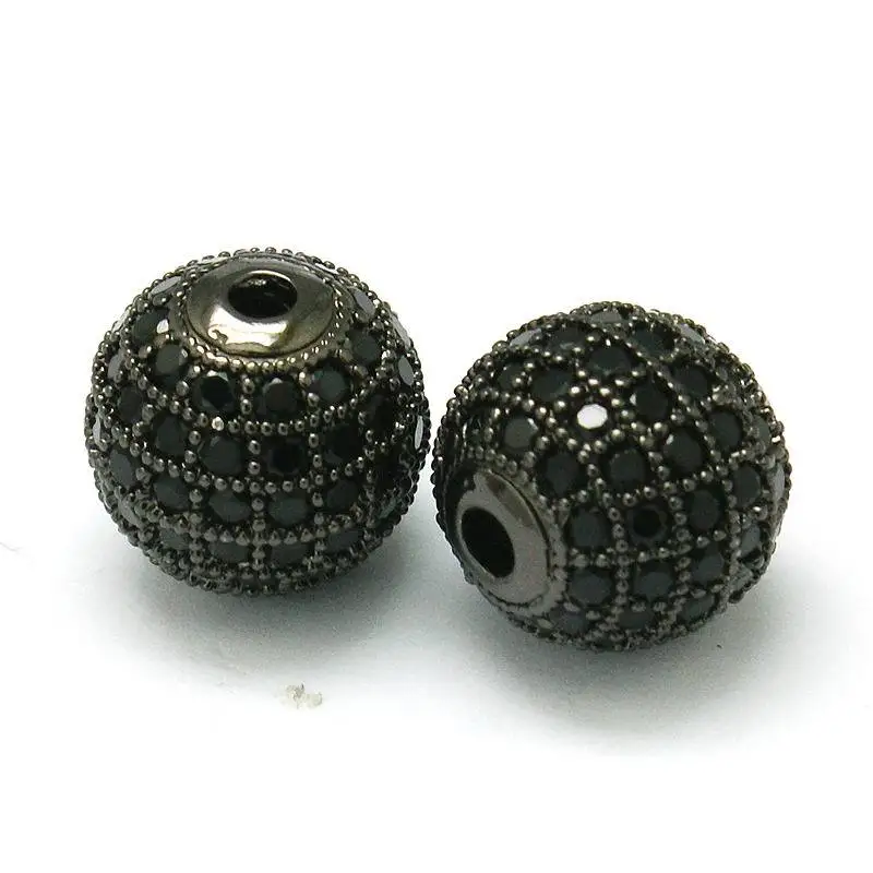 

Pandahall Brass Cubic Zirconia Beads 10mm, Round, Black,Hole: 2mm