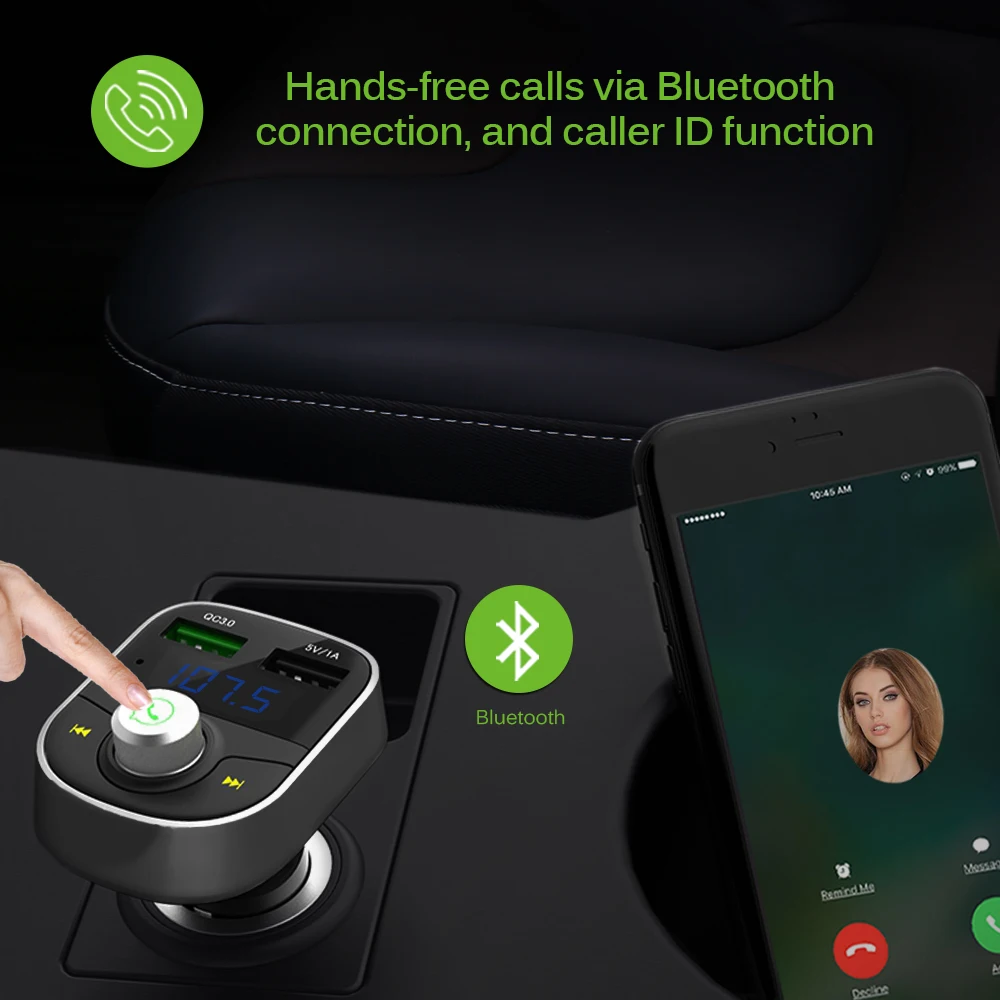 FM трансмиттер автомобильный с двумя USB портами и поддержкой музыки|fm transmitter|bluetooth